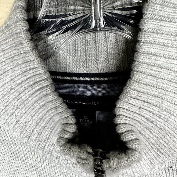 Tommy Hilfiger Men's Sweater Full Zip Pockets NWT SZ XL Gray & Navy - Picture 3 of 5
